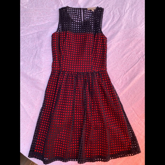 Banana Republic Navy Blue/Red Geo Eyelet Lace sleeveless Short Peplum Dress - Picture 12 of 13